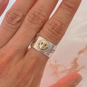 Smiley face silver band